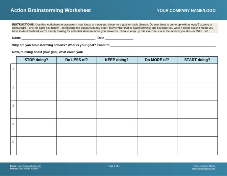 Action Brainstorming Worksheet PDF | PDF