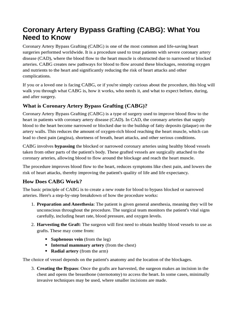Coronary Artery Bypass Grafting (CABG) | PDF | Coronary Artery Bypass ...