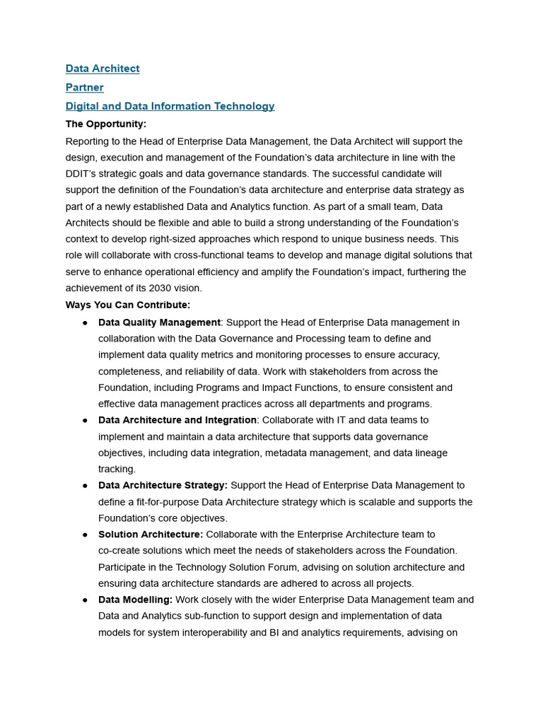 Mastercard Foundation - Data Architect Partner - JD - vFINAL | PDF ...