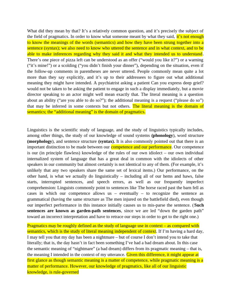 Understanding Pragmatics in Linguistics | PDF | Semantics | Linguistics