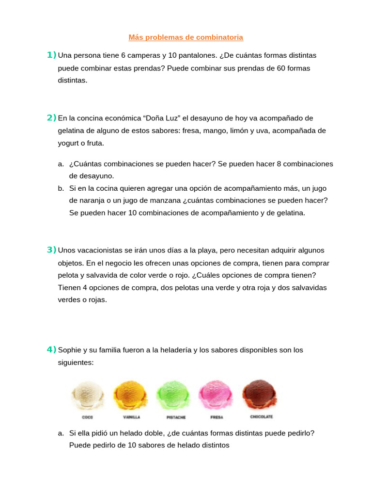 Problemas de combinatoria para primaria | PDF | Color | Helado