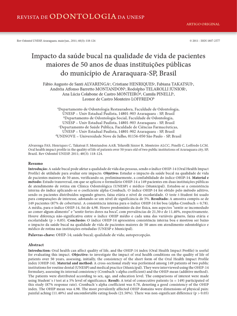 Saúde Bucal e Qualidade de Vida em Idosos | PDF | Boca | Dor