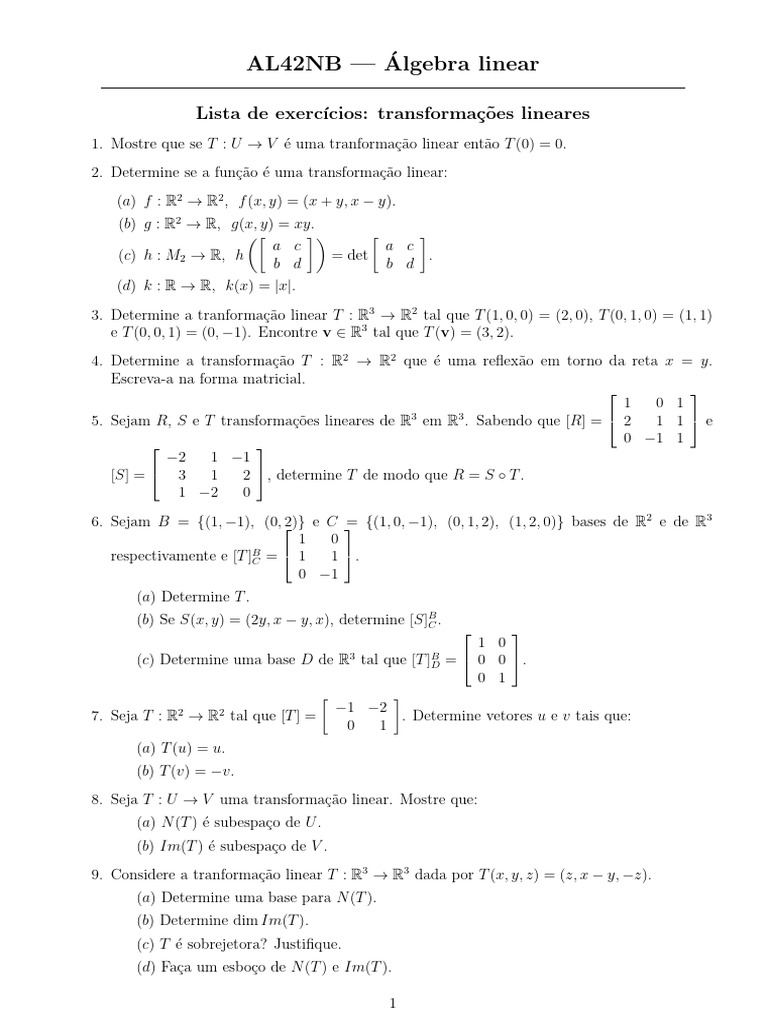 Transformacoes Lineares | PDF | Mapa linear | Álgebra