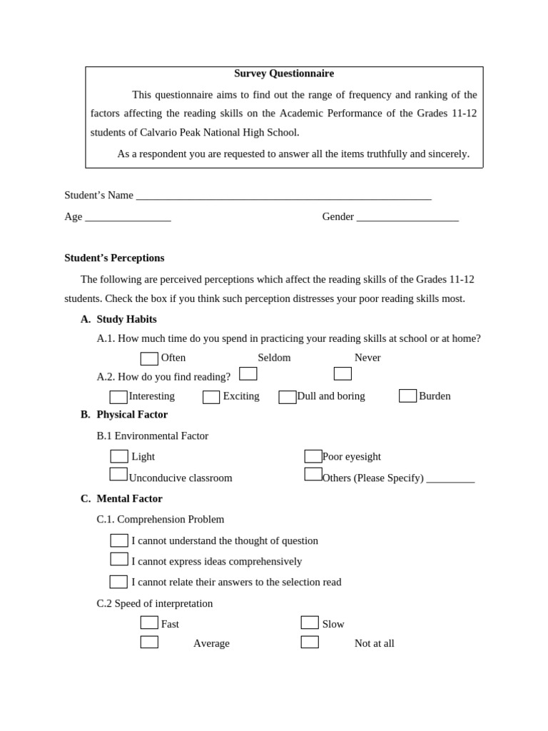 QUESTIONNAIRE | PDF | Psychology | Human Communication