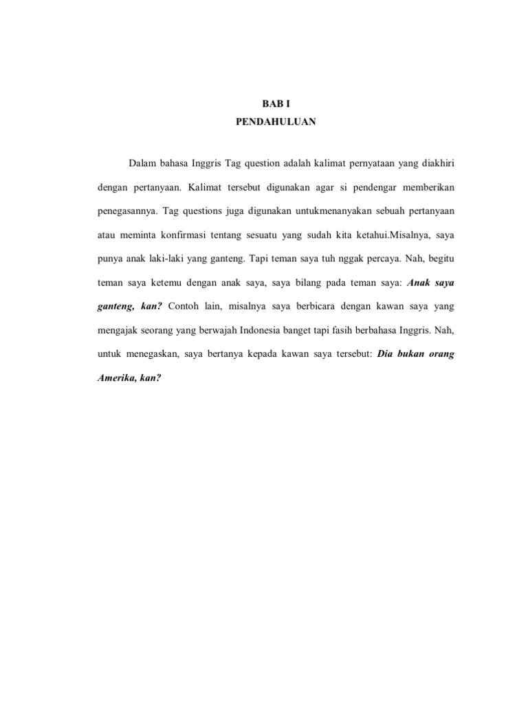 Question Tags Pertanyaan Kata Kerja