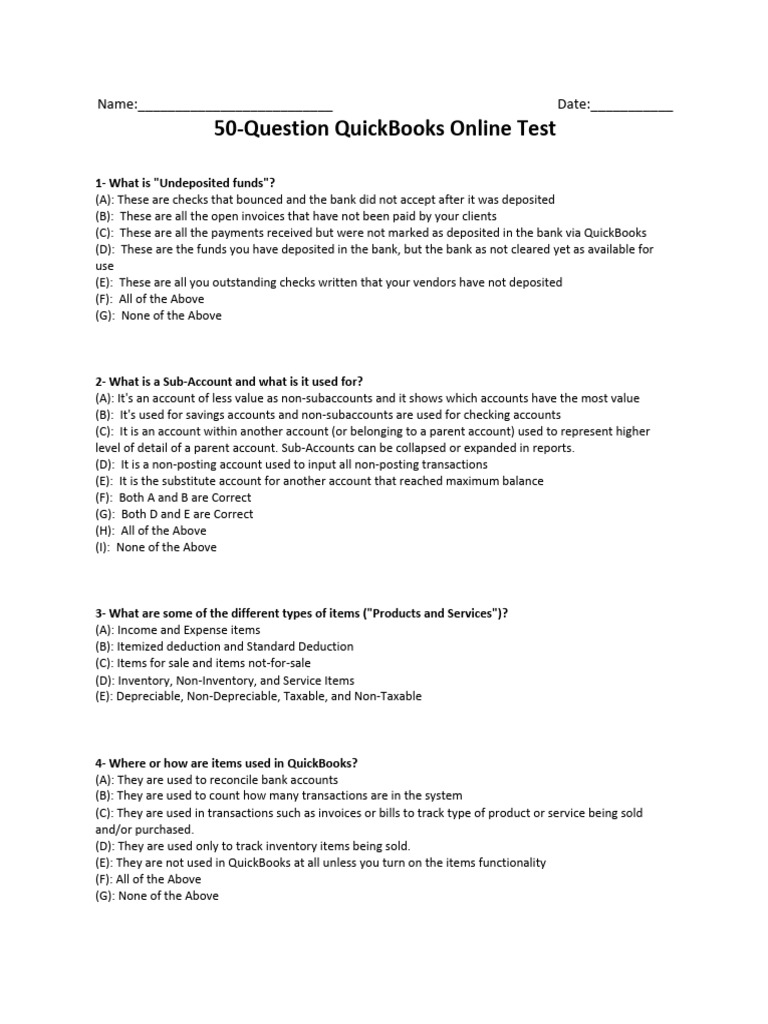 QuickBooks Online Reconciliation Quiz | PDF | Accounts Payable | Cheque