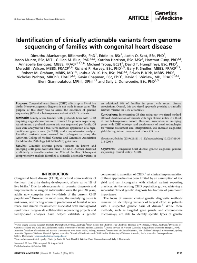 Identification of Clinically Actionable Variants From Genome | PDF ...