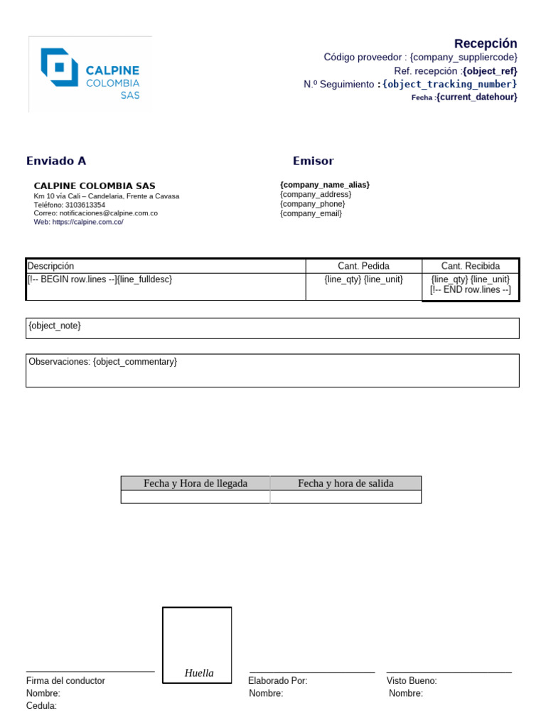 Recepción de Calpine Colombia SAS | PDF