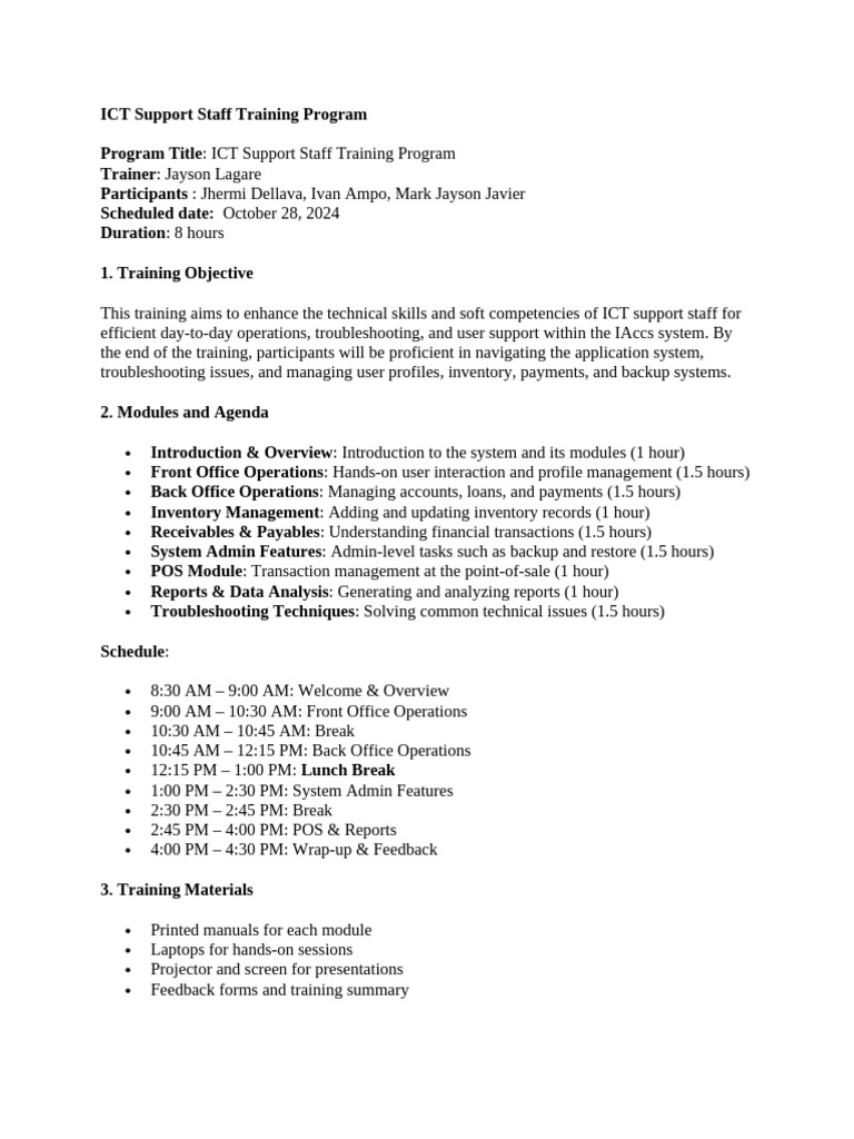 ICT Support Staff Training Overview | PDF | Educational Technology ...