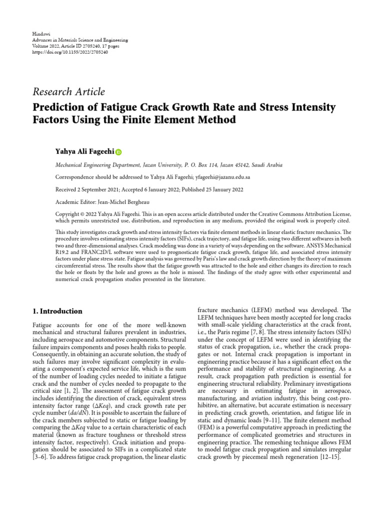 Prediction of Fatigue Crack Growth Rate and Stress | PDF | Fracture ...