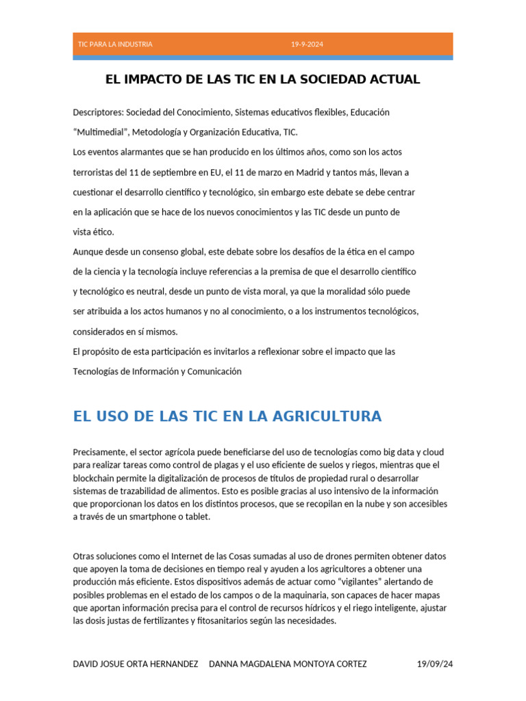 El Impacto de Las Tic en La Sociedad Actual | PDF | Tecnología de ...