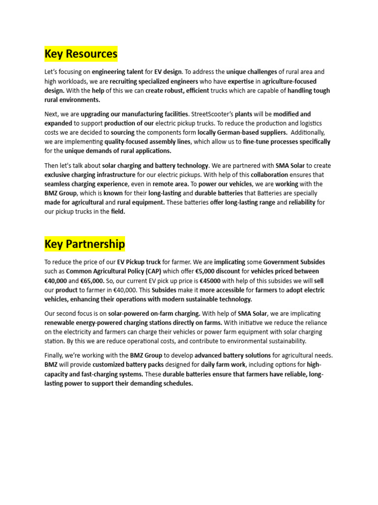 Key Resources and Key Partnership | PDF | Electric Vehicle | Solar Power