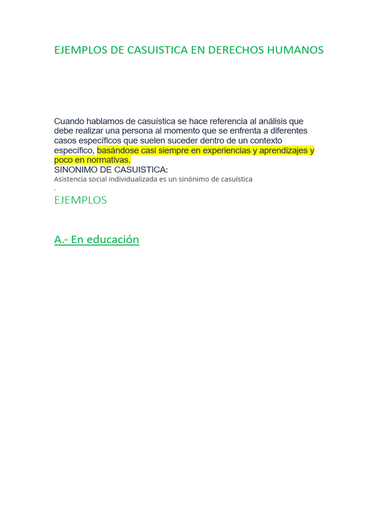 Ejemplos de Casuística en Derecho | PDF | Aprendizaje | Derechos humanos
