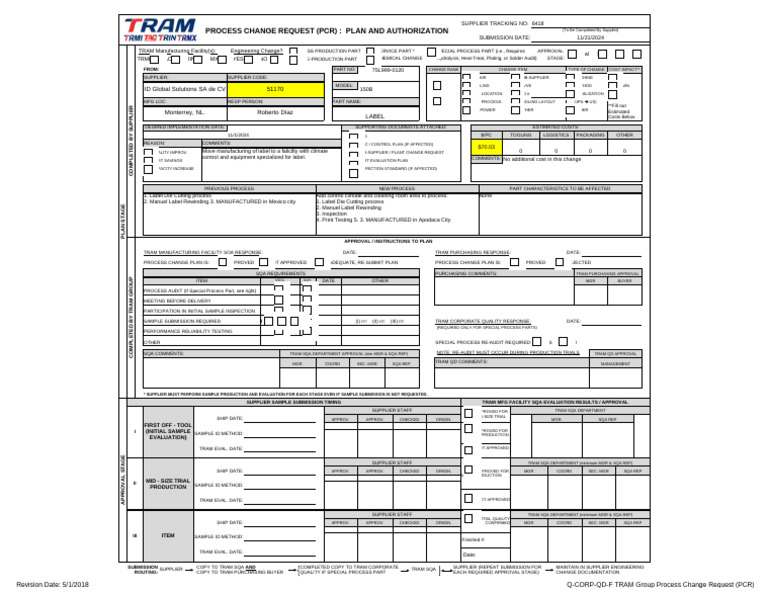 Q-CORP Process Change Request Form | PDF | Business Process