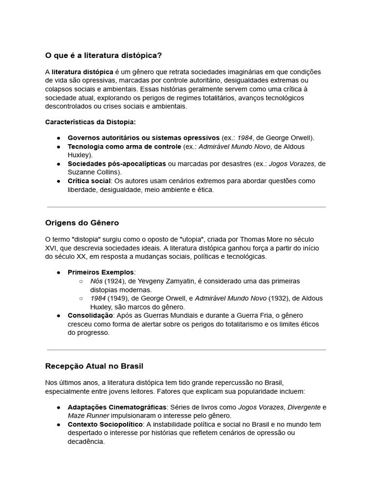 Entendendo a Literatura Distópica | PDF | Distopia | Sociologia