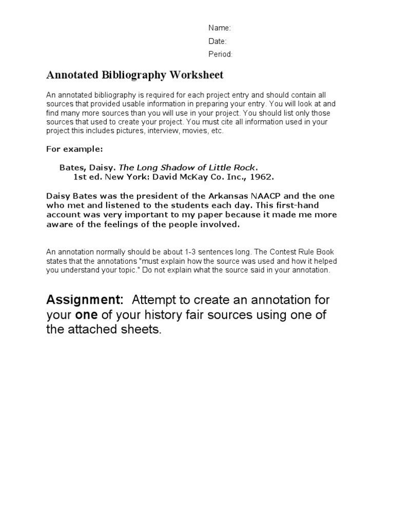 Annotated Bibliography Worksheet Guide | PDF