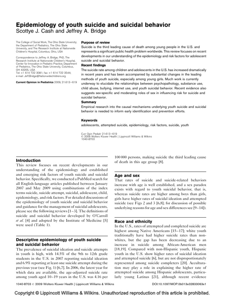 Epidemiology of Youth Suicide and Suicidal.11 | PDF | Suicide | Mental ...