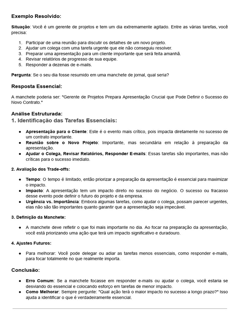 Gerenciando Tarefas: O Essencialismo em Ação | PDF | Marketing ...