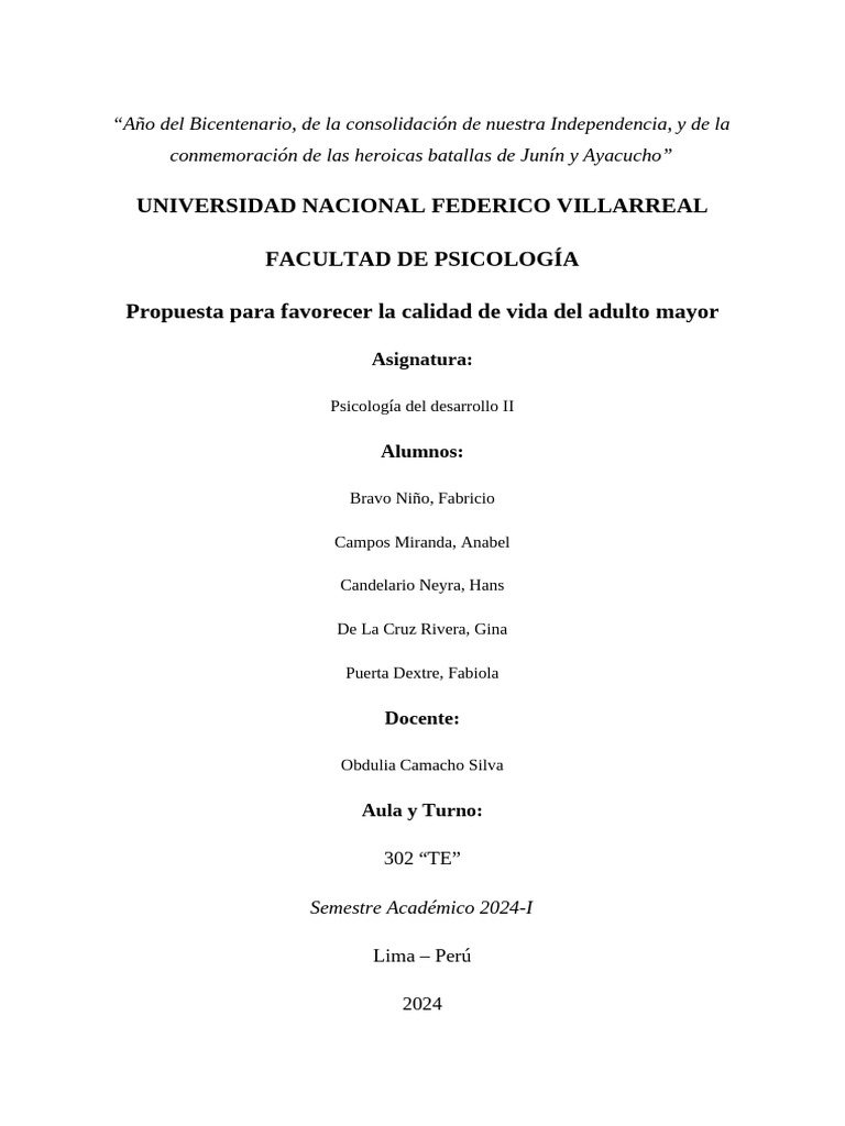 Calidad de vida en la vejez en Perú | PDF | Adultos | Vejez