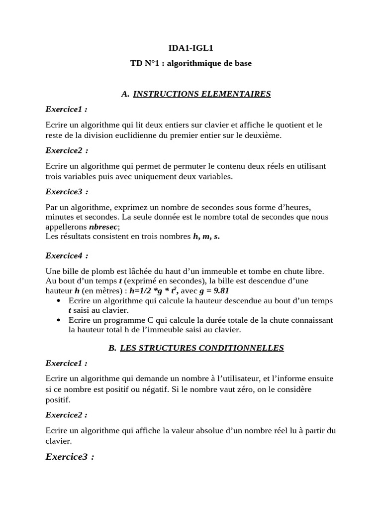 Exercices d'Algorithmique de Base | PDF | Division | Mathématiques