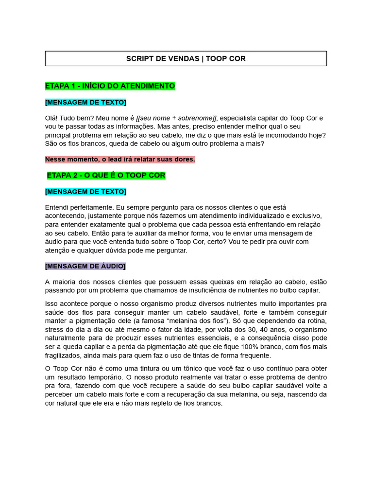 Vendas do Suplemento Toop Cor | PDF | Cabelo | Cor