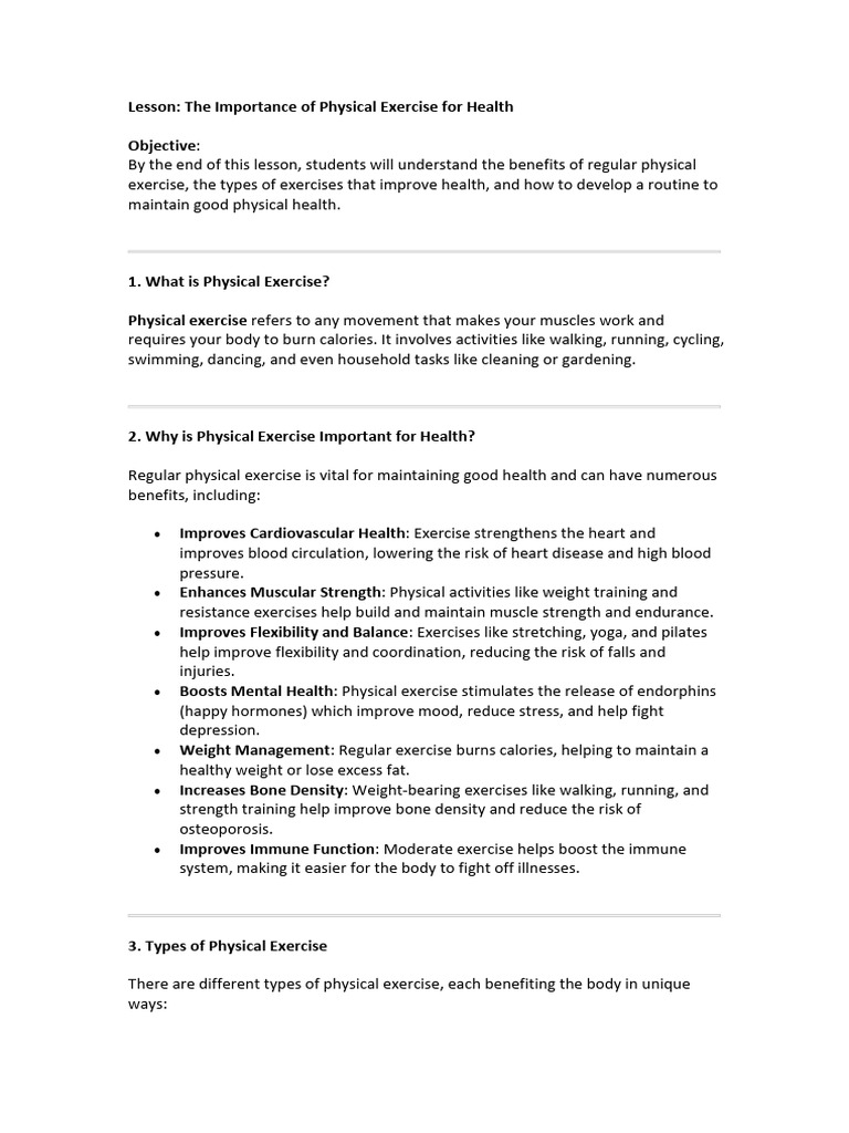 Importance of Physical Exercise | PDF | Strength Training | Aerobic ...