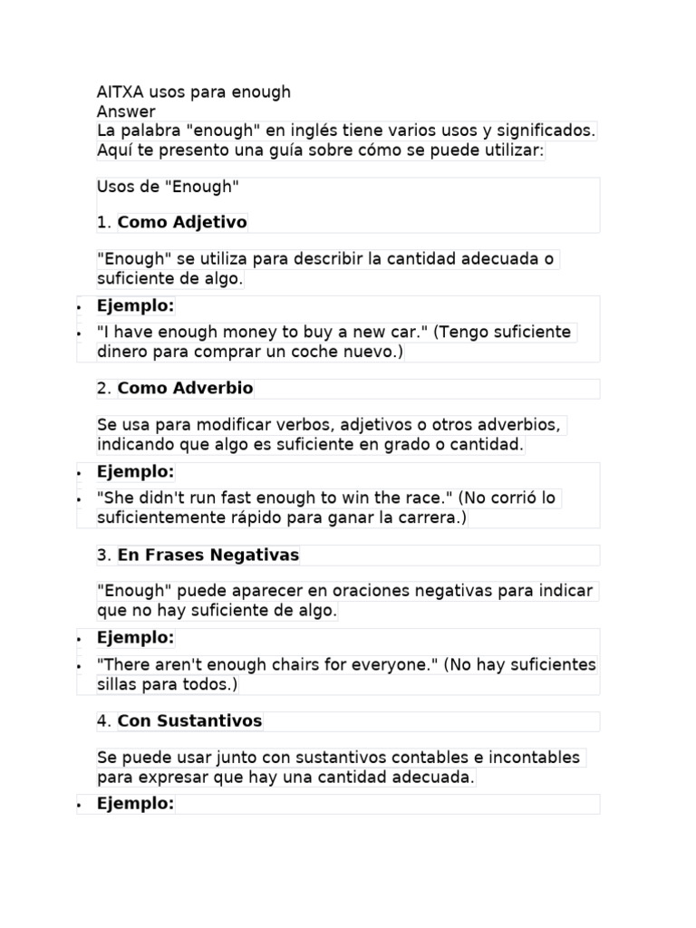 Usos y Estructura de "Enough" en Inglés | PDF | Sintaxis | Mecánica del ...