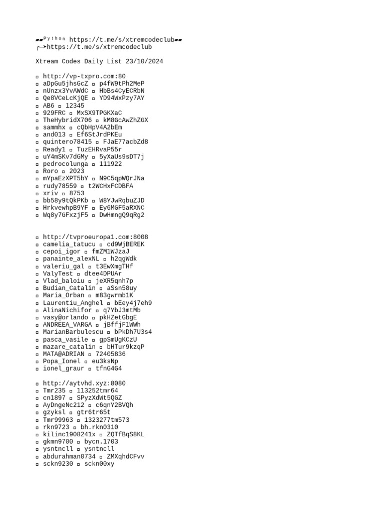 Xtream+Codes+Daily+List+23 10 2024 | PDF | Cooking, Food & Wine