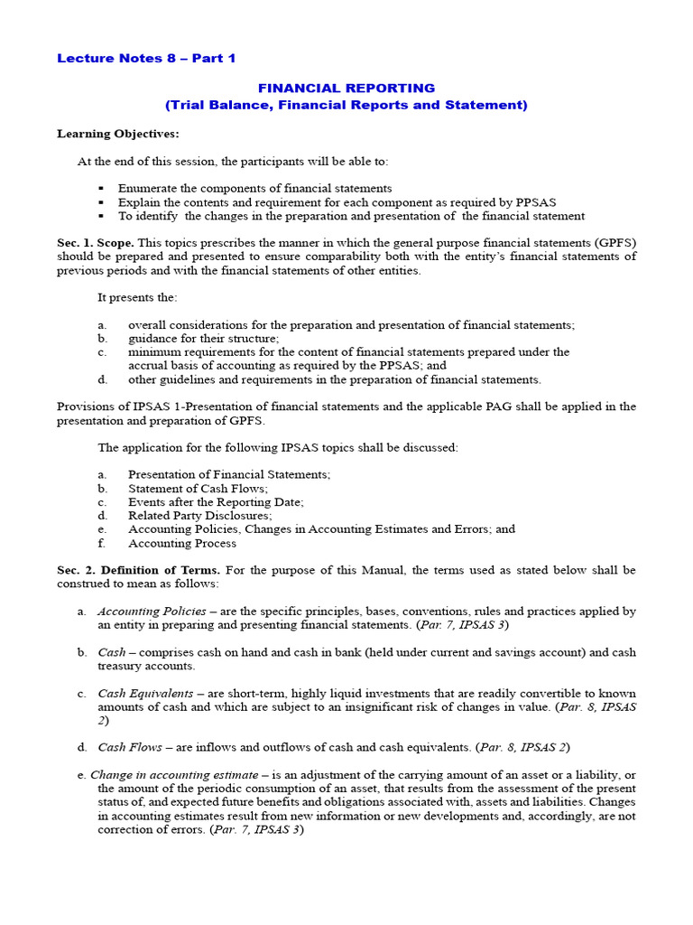 Lecture Notes 8 Trial Balance Financial Reports and Statements | PDF ...