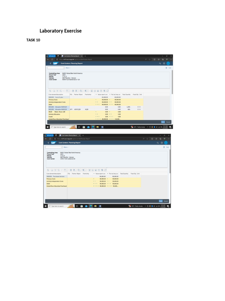 SAP Controlling Lab Exercise | PDF | Business