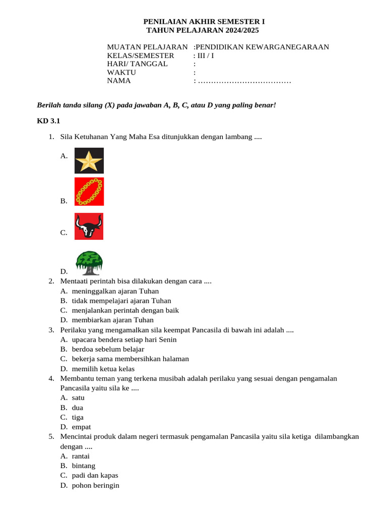 Soal uas ppkn kelas 3 semester 2