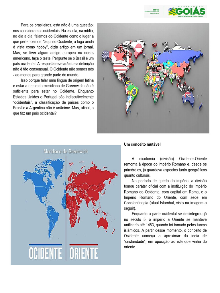 Ocidental e Oriental 9º Ano | PDF | Mundo ocidental | Império Bizantino