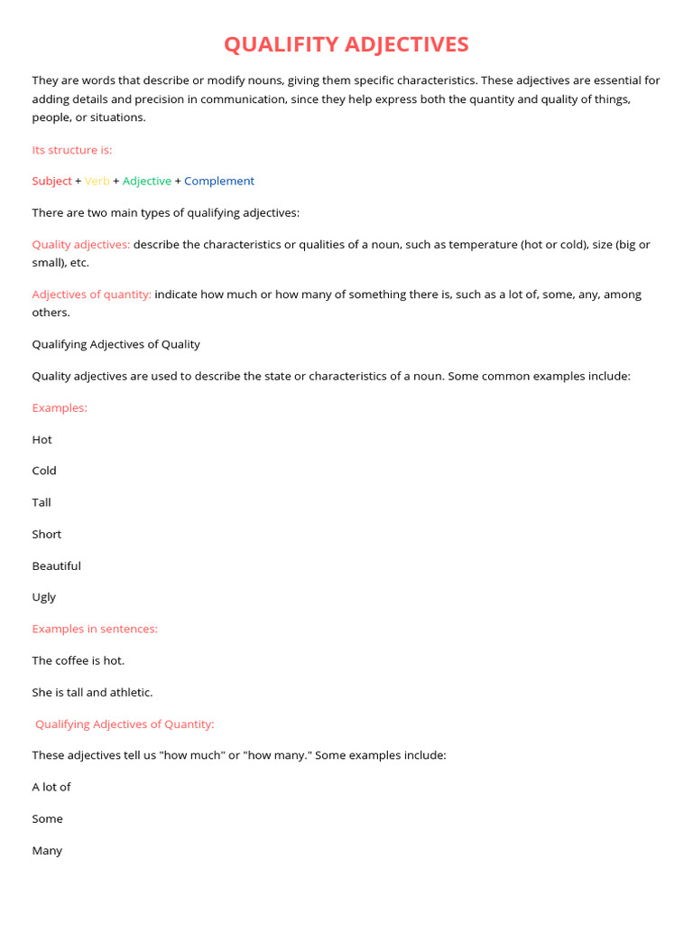 Understanding Qualifying Adjectives | PDF | Adjective | Noun