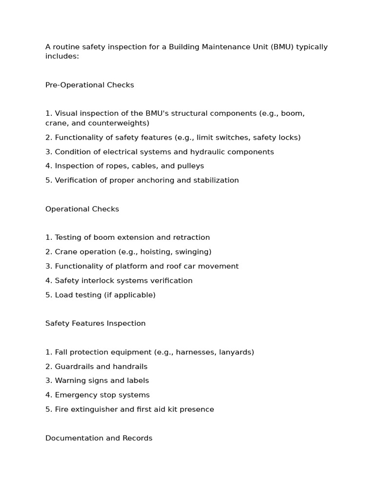 BMU Safety Inspection Guidelines | PDF | Business | Computers