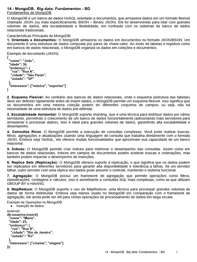 14 - MongoDB, Big Data - Fundamentos - BD | PDF | Big Data | No SQL