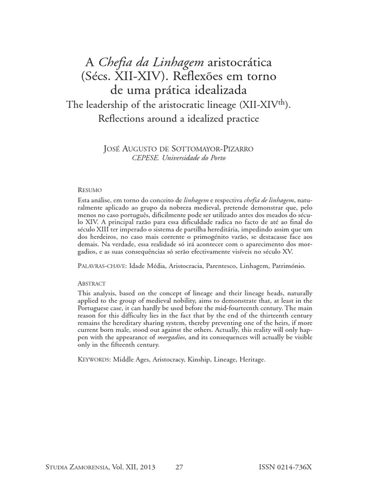 Chefia da Linhagem Aristocrática Medieval | PDF | Portugal | Idade Média