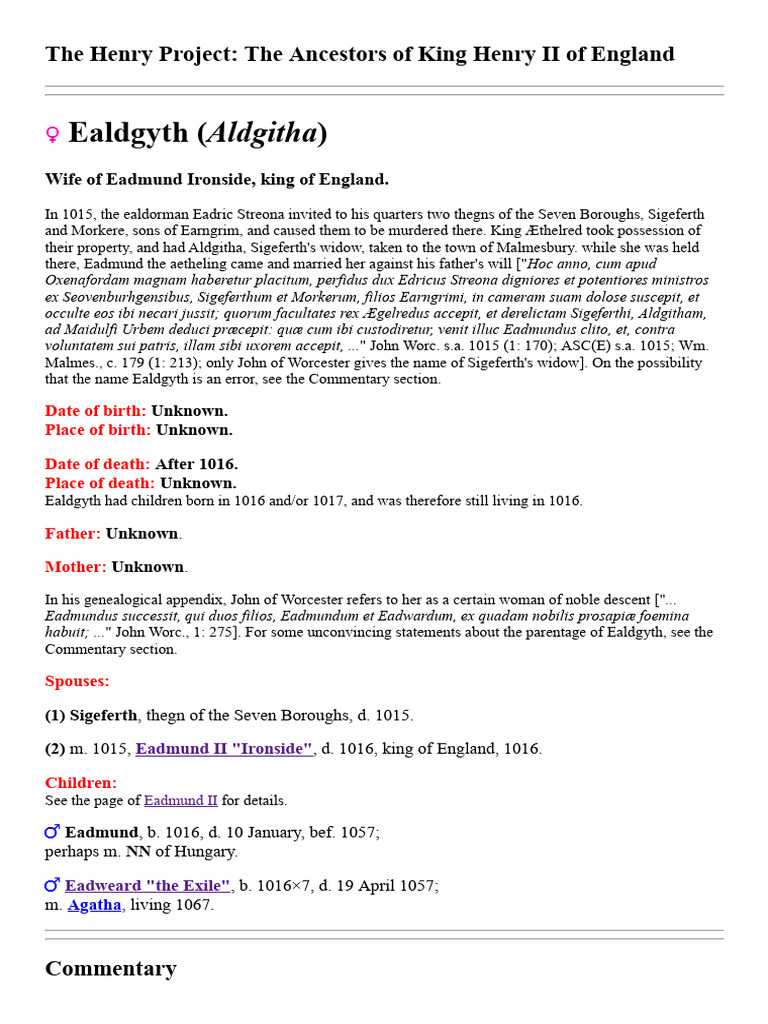Ealdgyth: Ancestor of King Henry II | PDF | Medieval English People ...