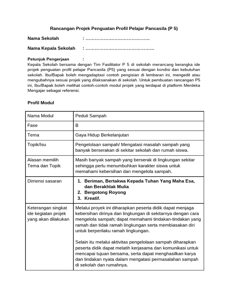 Rencana Pembelajaran P5 Sekolah Dasar | PDF | Karier & Perkembangan | Seni