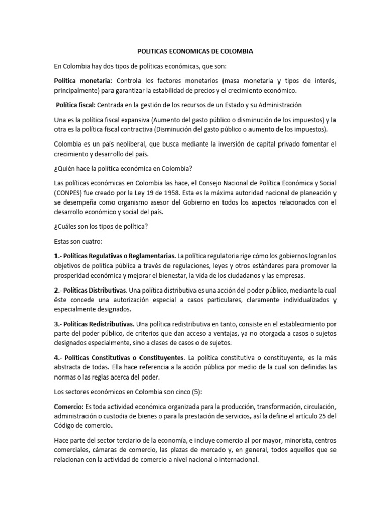 Políticas Económicas en Colombia | PDF | La política fiscal | Impuestos