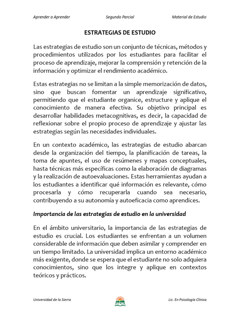 Técnicas y Estrategias de Estudio | PDF | Aprendizaje | Planificación