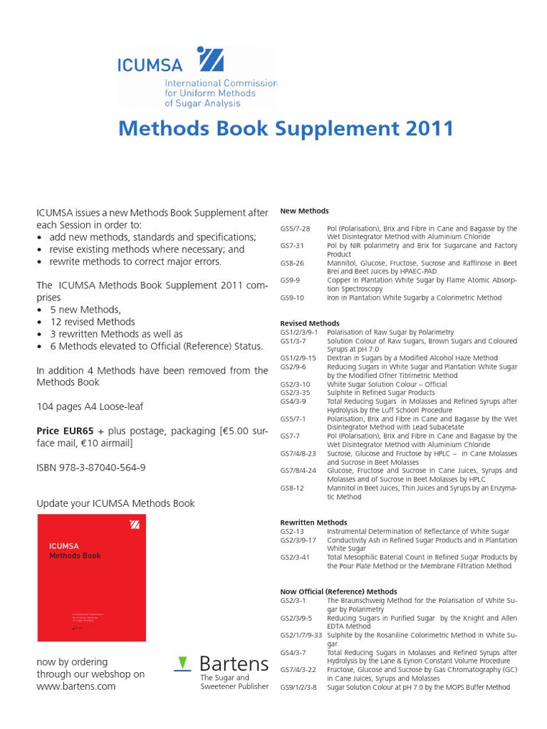 ICUMSA Methods Book Supplement 2011 | PDF | Sugar | Diet & Nutrition