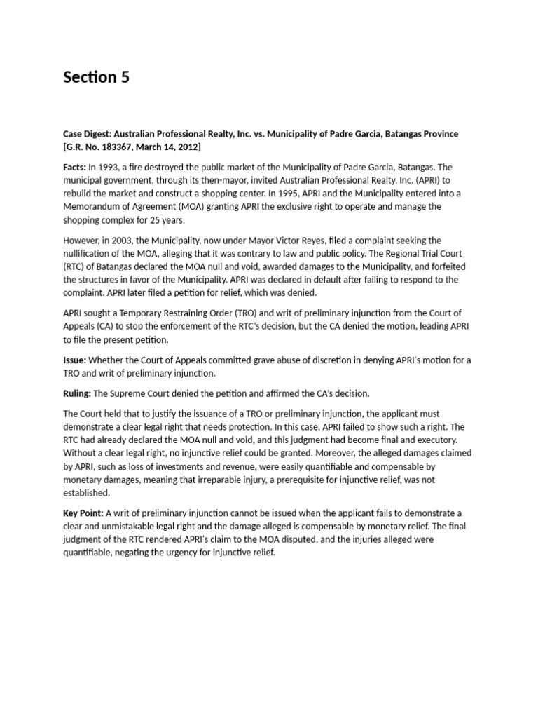 Rule 58 Section 5 Case Digest 1 | PDF | Foreclosure | Injunction