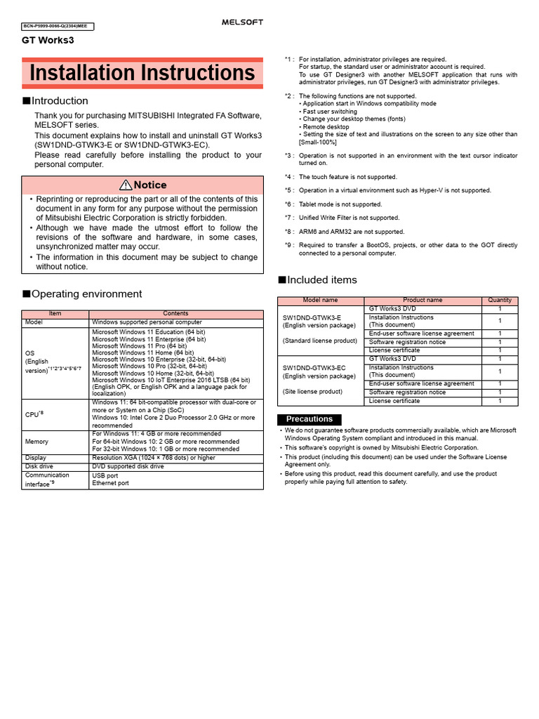 GT Works3 - Installation Instructions (SW1DND-GTWK3-E) | PDF ...