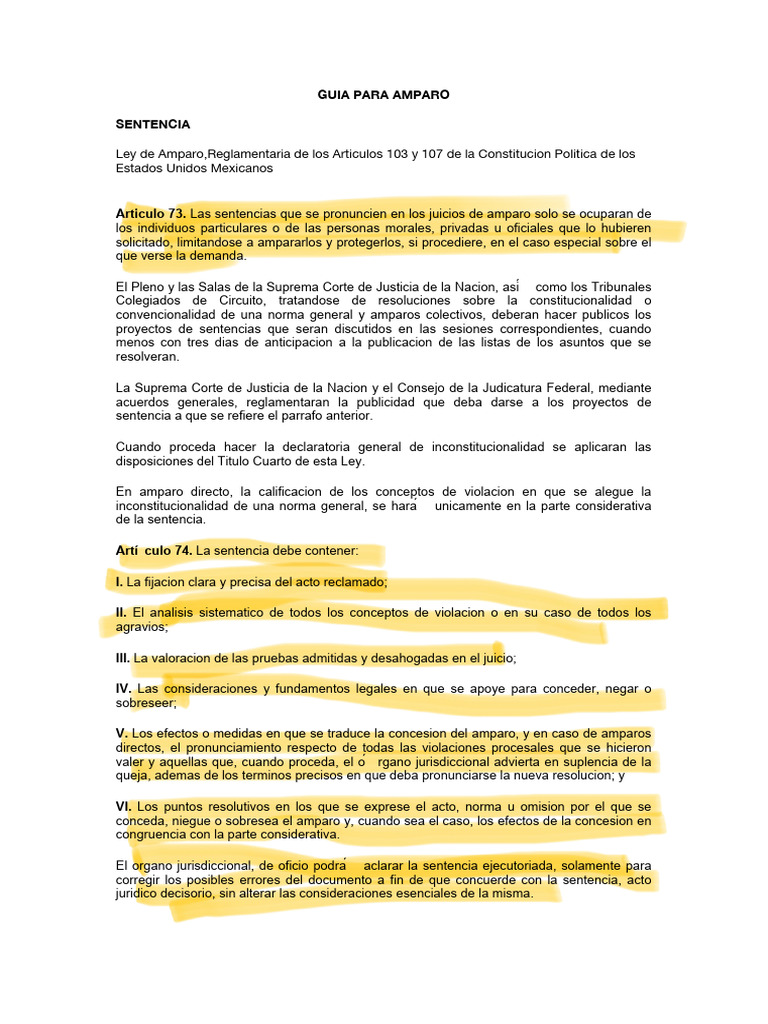 Guia para Amparo | PDF | Sentencia (ley) | Constitución