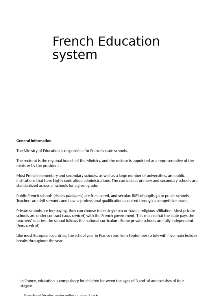 Overview of the French Education System | PDF | Educational Stages ...