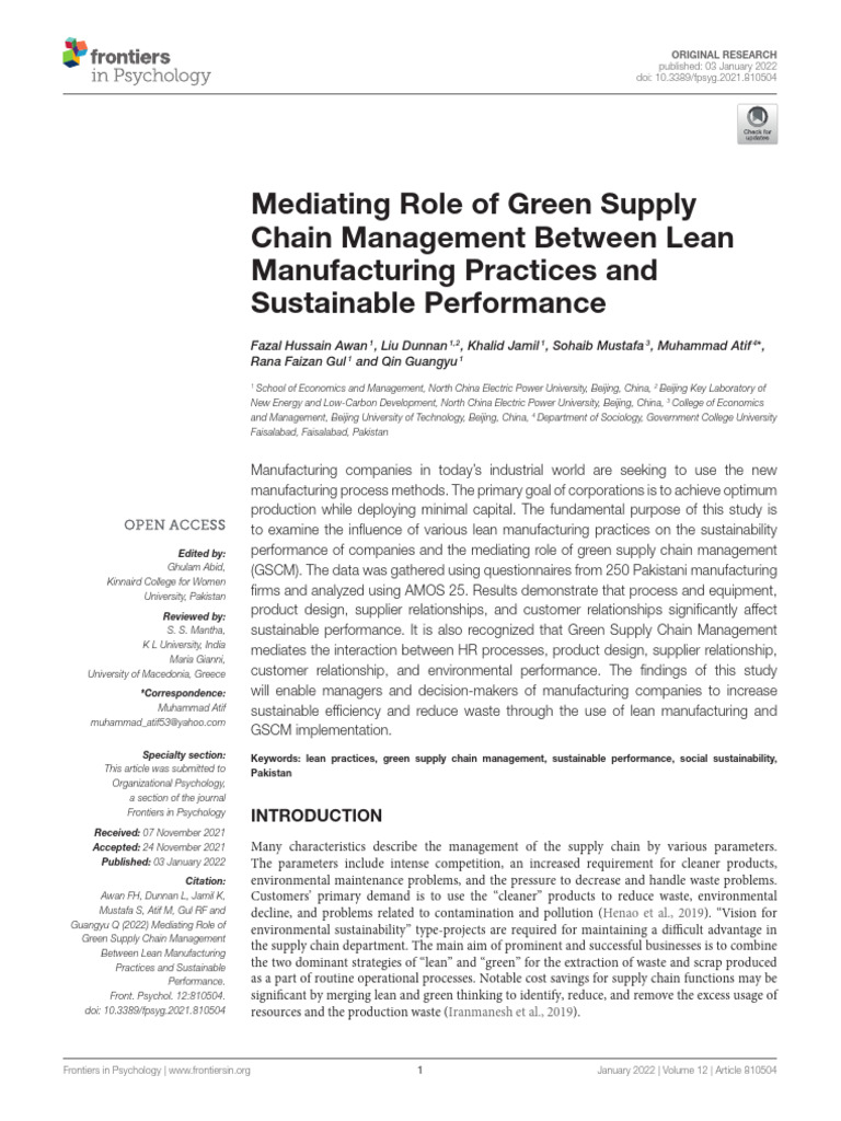 Mediating Role of Green Supply Chain Management Between Lean ...