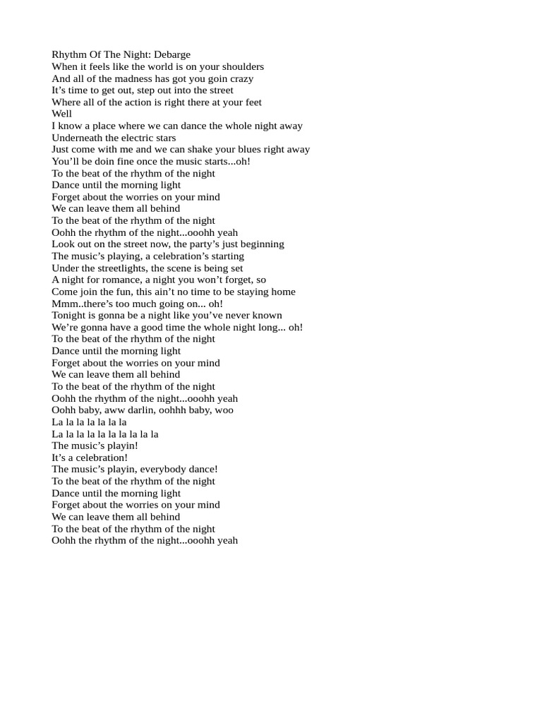 Debarge's Rhythm of the Night Lyrics | PDF | Art