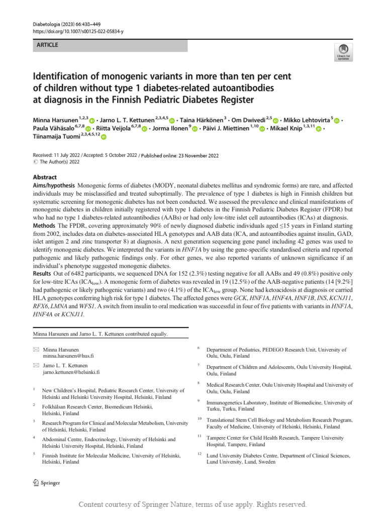 Identification of Monogenic Variants in More Than | PDF | Diabetes ...