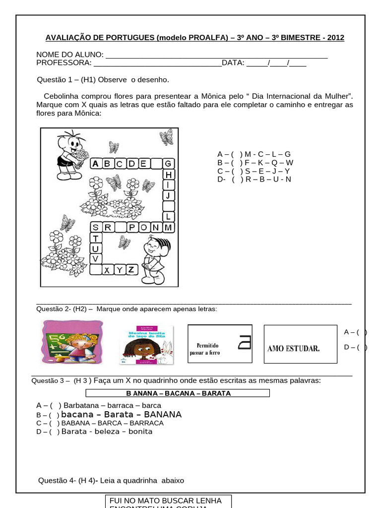 Avaliação de Português - 3º Ano | PDF