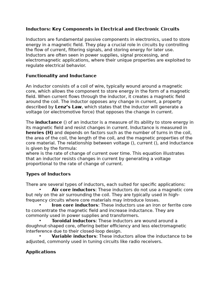 Inductors Pdf Inductor Inductance